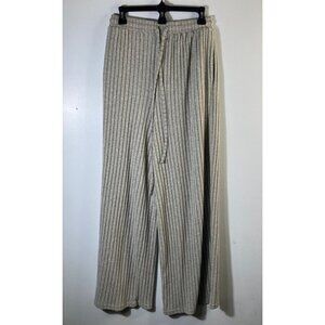 Womens Yozy Wide Leg Ribbed Lounge Pants Tan Gray L Polyester Elastane‎